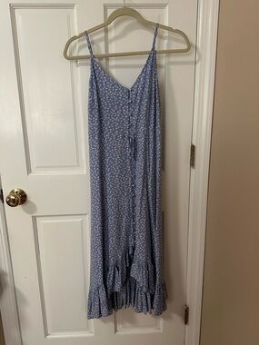 Ditsy Floral Spaghetti-Strap Maxi Dress in Light Blue
